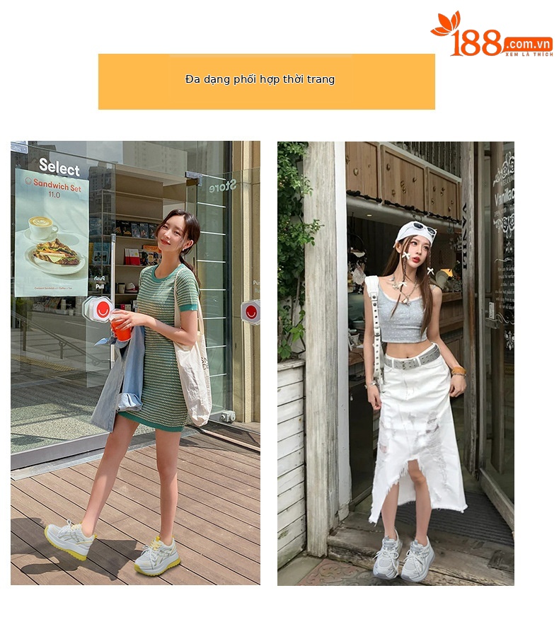 Giày sneaker nữ đế dày phong cách cổ điển, tăng chiều cao, thoải mái — Vàng 5053, Xám 5053, Tím 5053 chi tiết 5