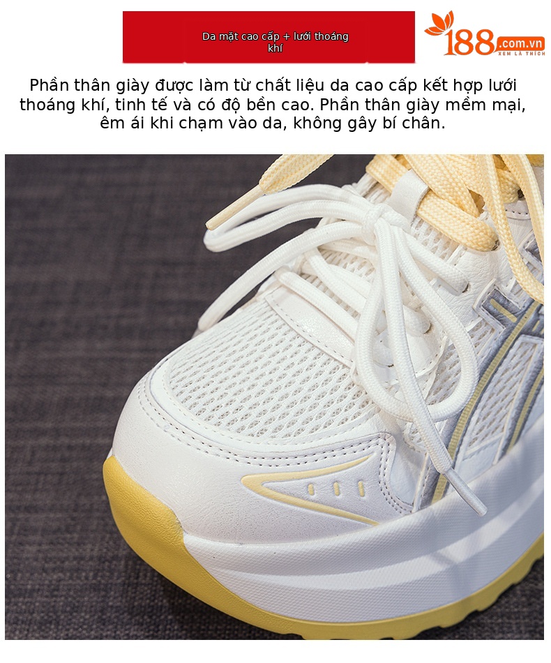 Giày sneaker nữ đế dày phong cách cổ điển, tăng chiều cao, thoải mái — Vàng 5053, Xám 5053, Tím 5053 chi tiết 6