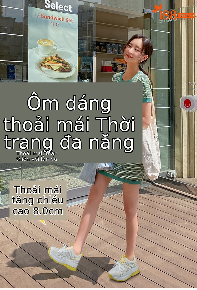 Giày sneaker nữ đế dày phong cách cổ điển, tăng chiều cao, thoải mái — Vàng 5053, Xám 5053, Tím 5053 chi tiết 1