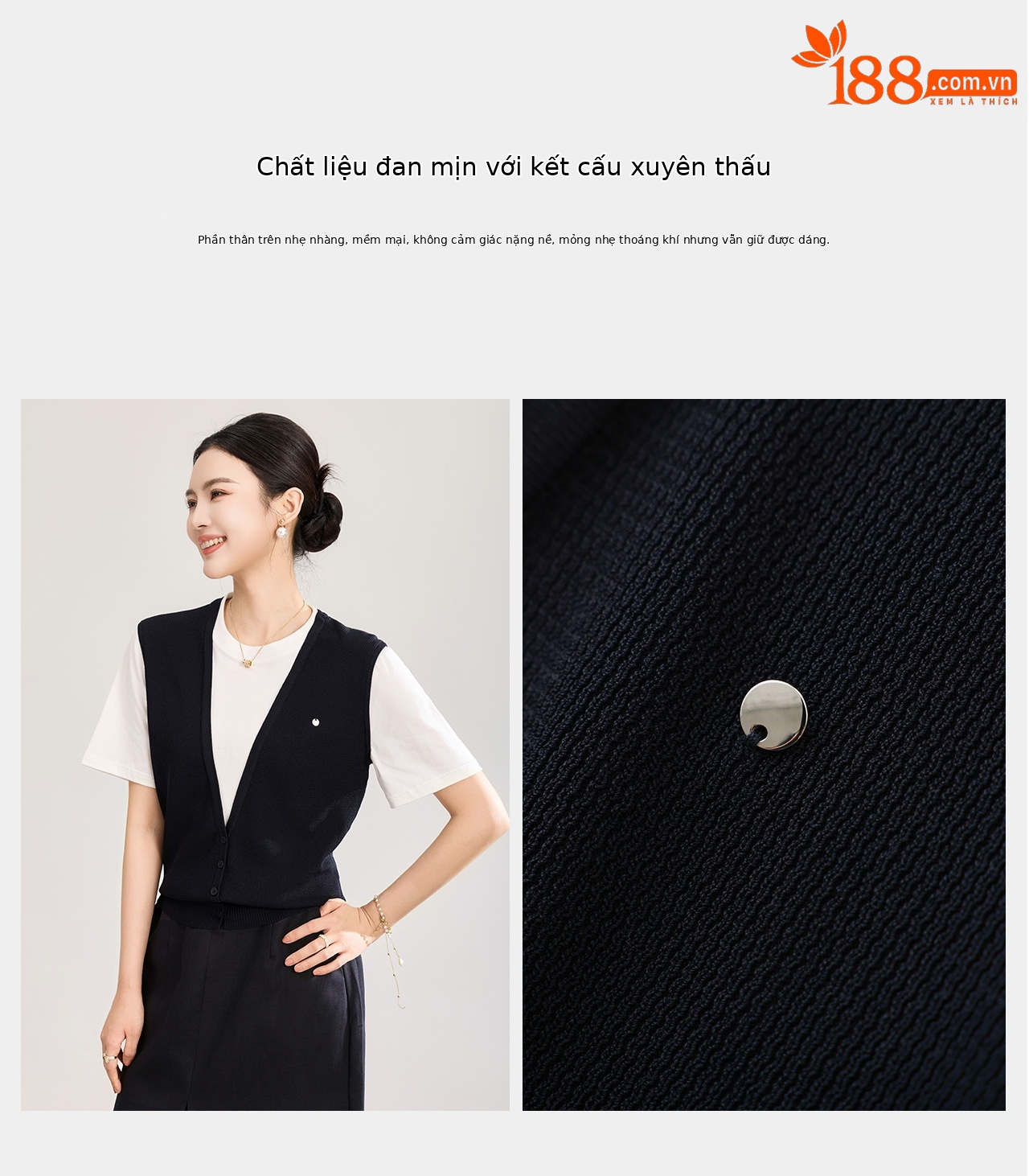 Áo thun dệt kim tay ngắn cổ tròn chất liệu Tencel siêu mịn — màu xanh navy chi tiết 10