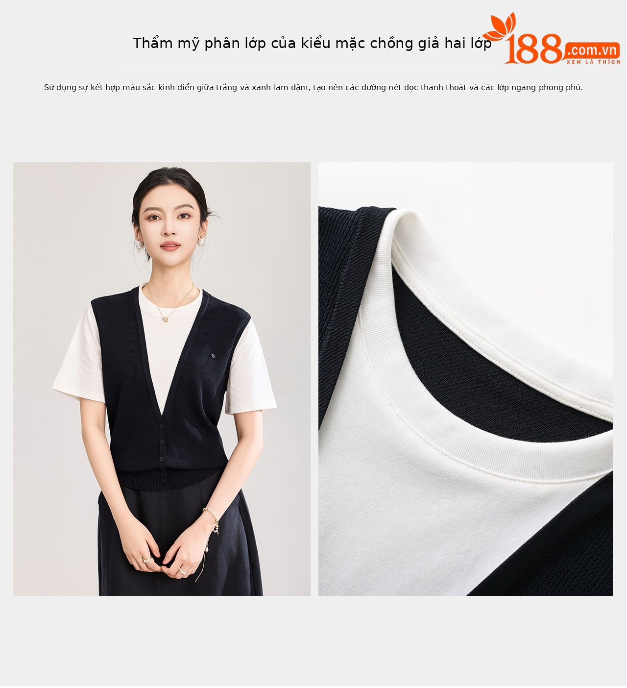 Áo thun dệt kim tay ngắn cổ tròn chất liệu Tencel siêu mịn — màu xanh navy chi tiết 11