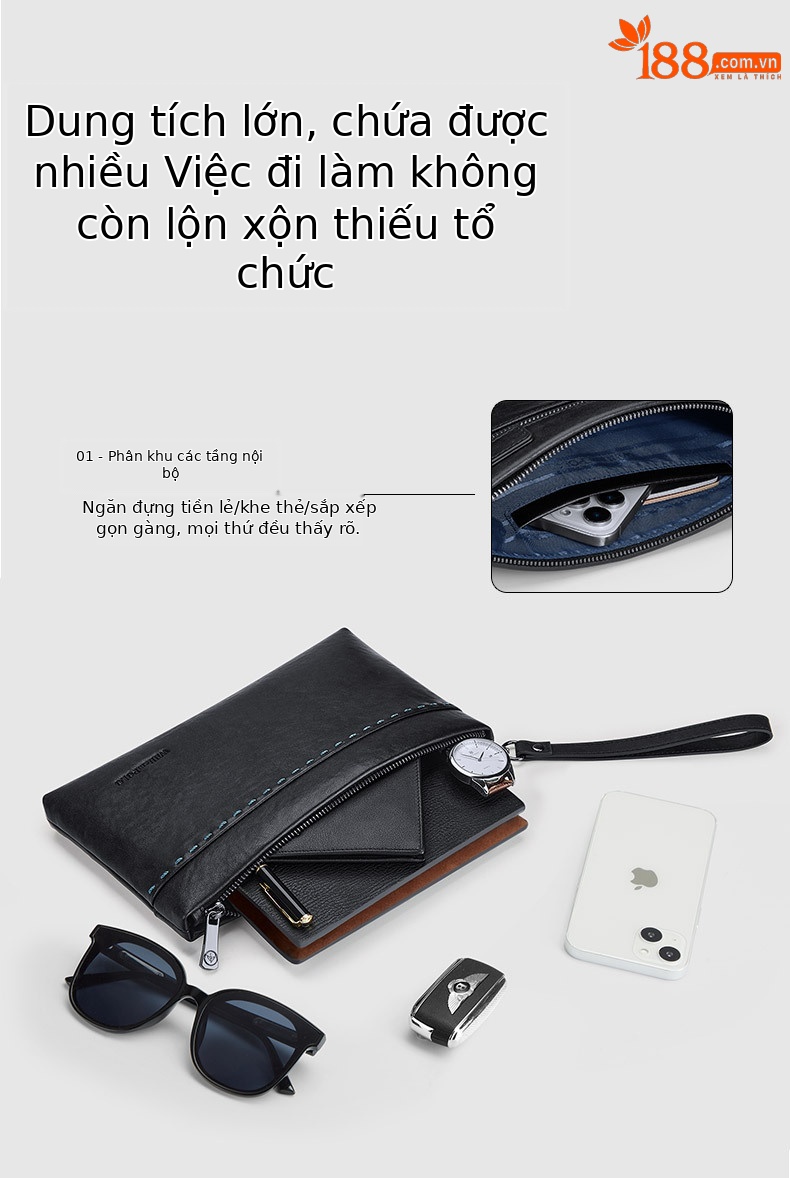 Túi clutch nam da bò cao cấp phong cách phong bì chi tiết 4