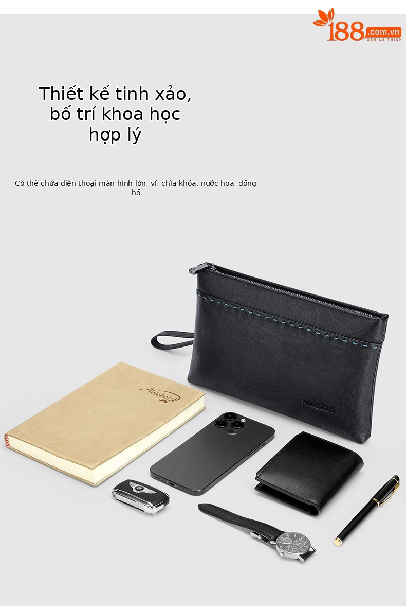 Túi clutch nam da bò cao cấp phong cách phong bì chi tiết 6