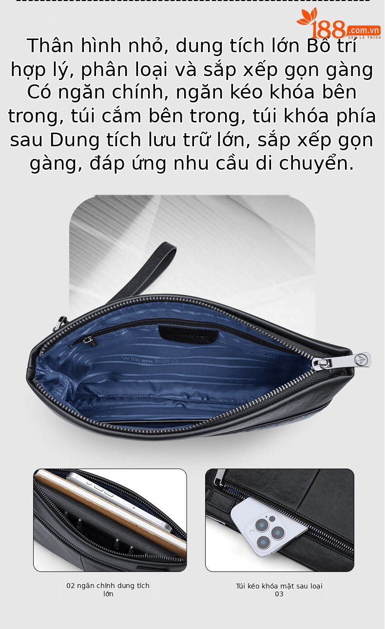 Túi clutch nam da bò cao cấp phong cách phong bì chi tiết 5
