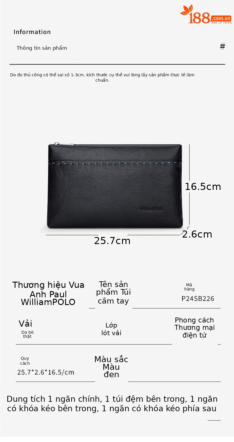 Túi clutch nam da bò cao cấp phong cách phong bì chi tiết 9
