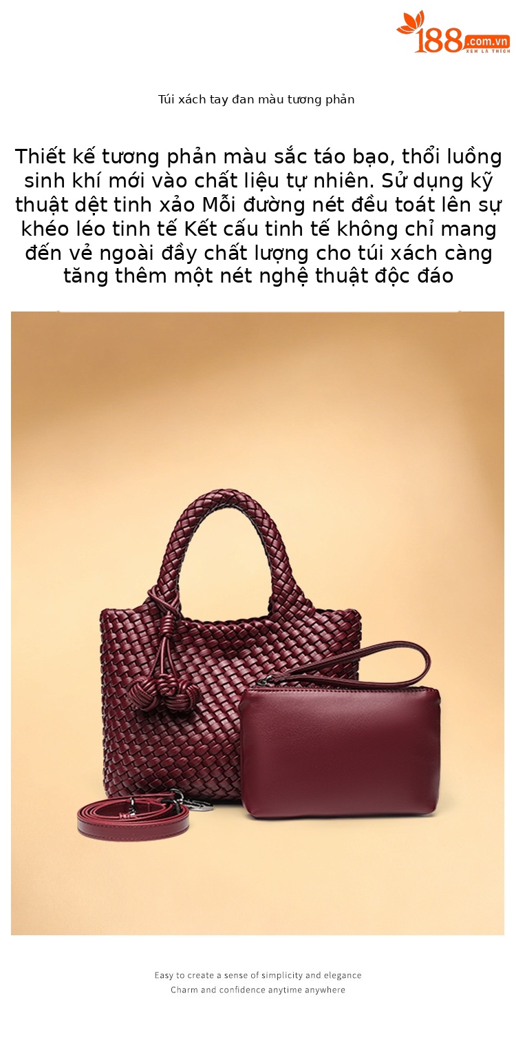 Túi tote nữ đan tay cao cấp phong cách thời trang, quai xách tay và đeo chéo chi tiết 2