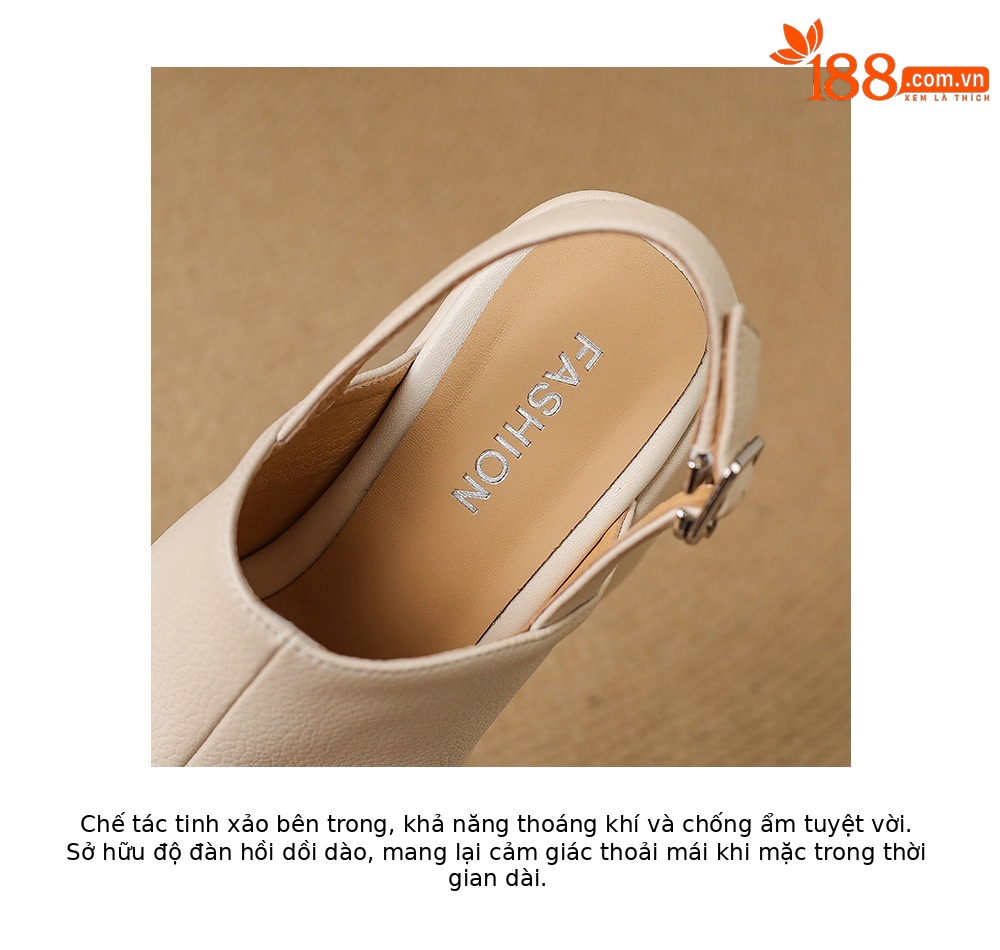 Sandal cao gót nữ hở mũi đế dày quai ngang khóa một chữ — màu trắng ngà, màu mơ chi tiết 20