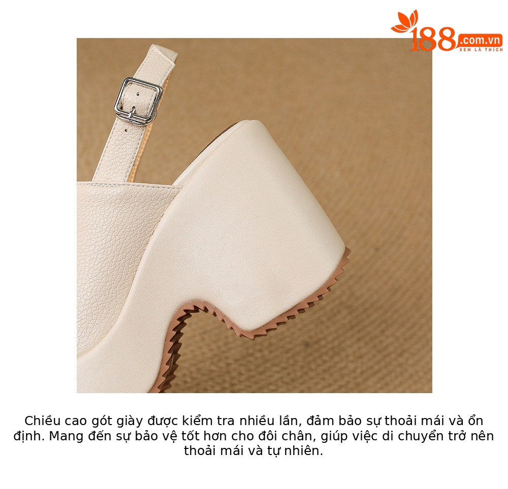 Sandal cao gót nữ hở mũi đế dày quai ngang khóa một chữ — màu trắng ngà, màu mơ chi tiết 21