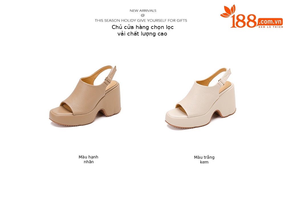 Sandal cao gót nữ hở mũi đế xuồng da bò mềm quai dán — màu trắng ngà, màu mơ chi tiết 5