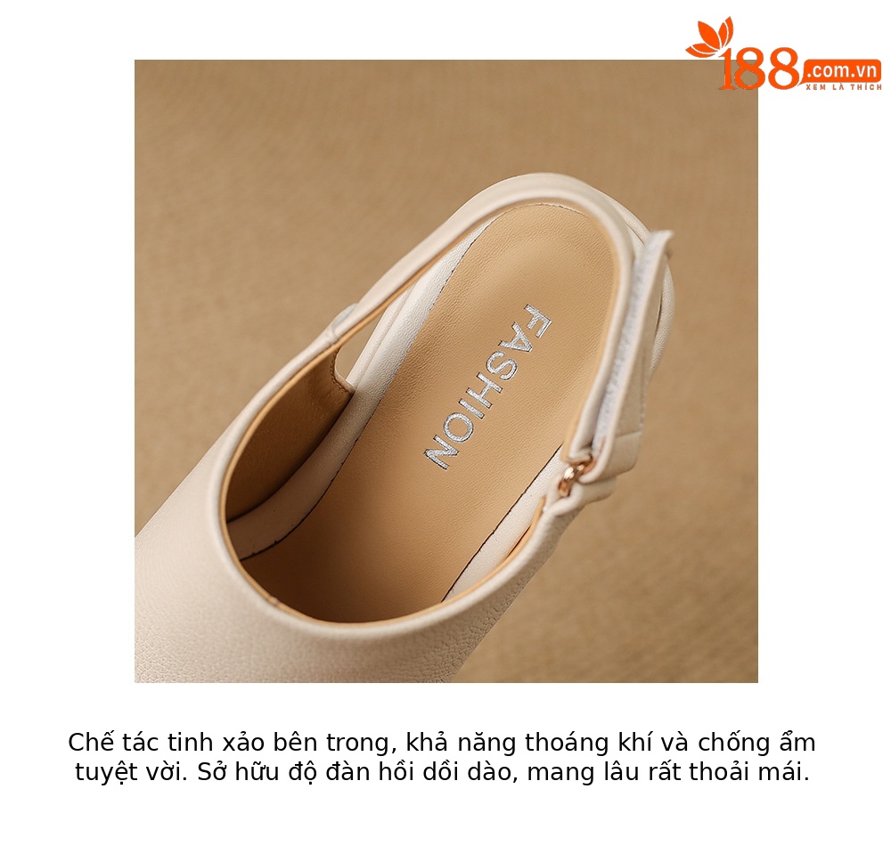 Sandal cao gót nữ hở mũi đế xuồng da bò mềm quai dán — màu trắng ngà, màu mơ chi tiết 20