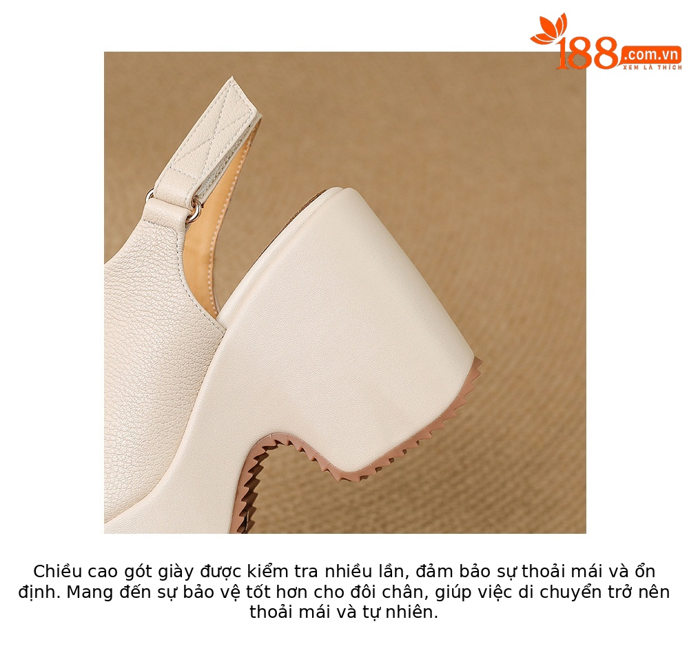 Sandal cao gót nữ hở mũi đế xuồng da bò mềm quai dán — màu trắng ngà, màu mơ chi tiết 21