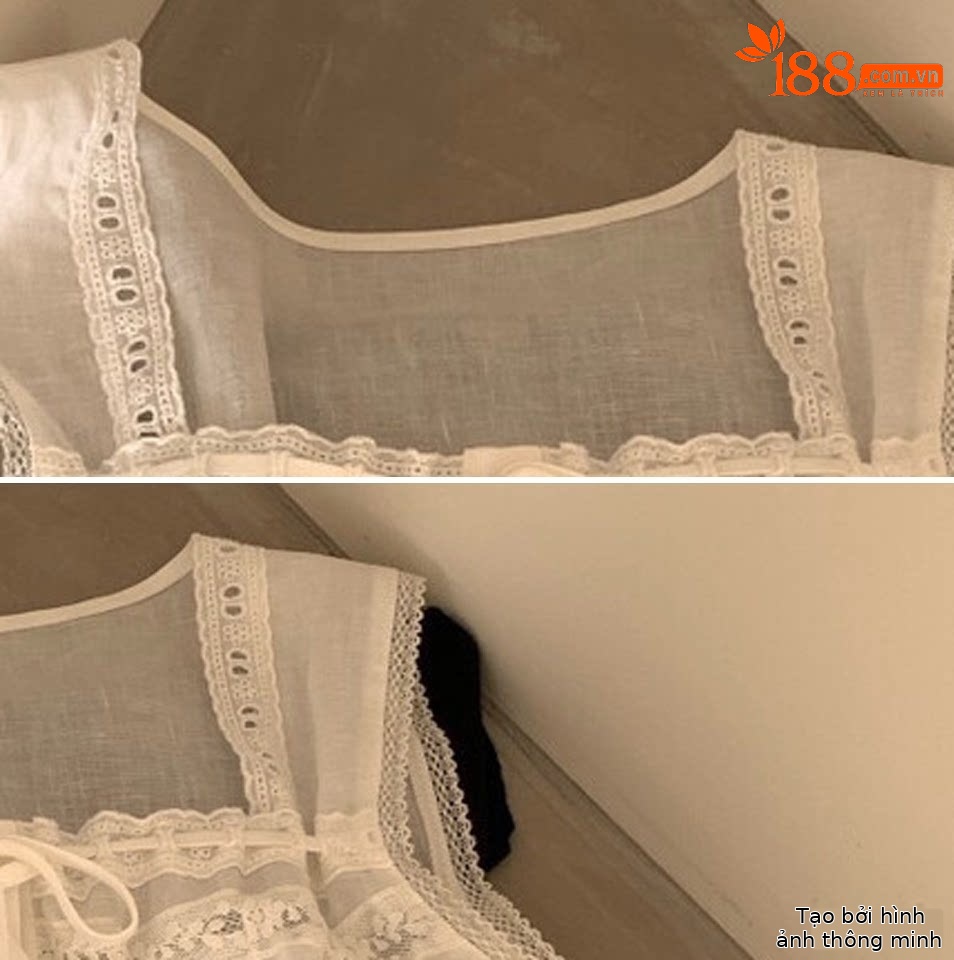 Áo hai dây nữ phong cách Pháp chất liệu linen cổ vuông ren hoa — yến mạch chi tiết 17