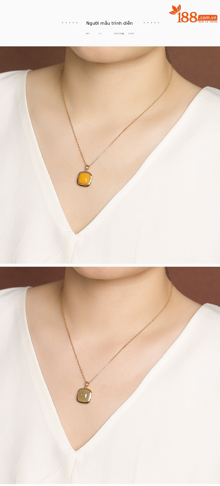 Mặt dây chuyền bạc S925 mạ vàng hình vuông đơn giản phong cách hình học — Mẫu ngọc bích trong (mặt dây chuyền đơn) chi tiết 12