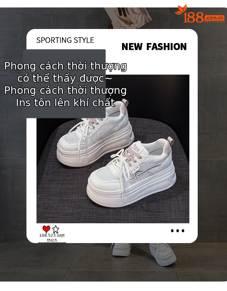 Giày sneaker nữ đế dày tăng chiều cao phong cách thể thao nhẹ — Tím 5057, Mơ 5057 chi tiết 3