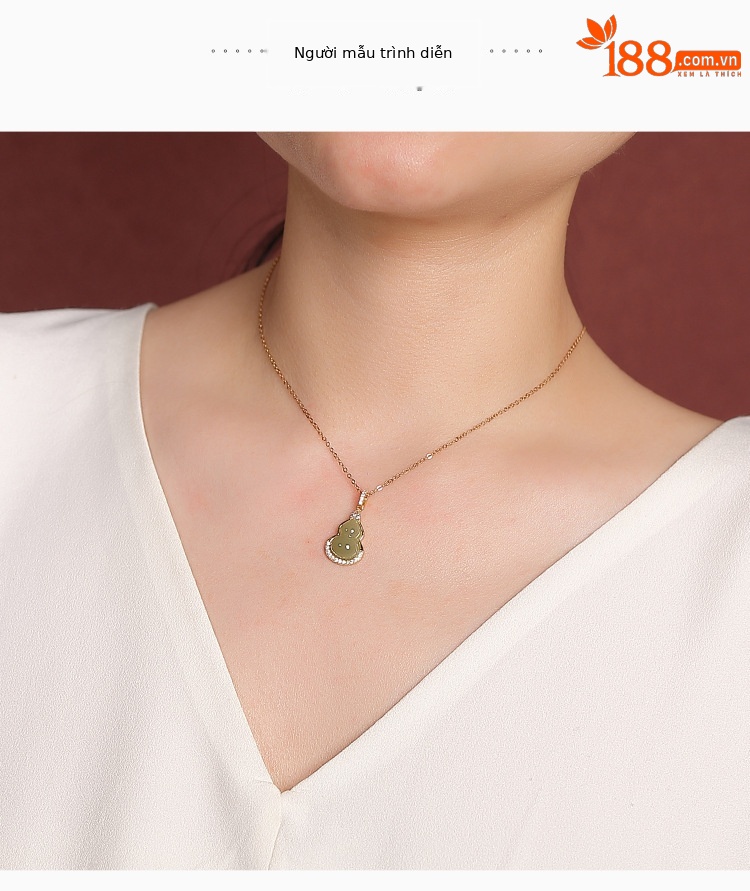 Mặt dây chuyền bạc S925 mạ vàng đính ngọc bích thiên nhiên hình quả hồ lô phong thủy — Mặt dây chuyền đơn (không kèm dây) chi tiết 3