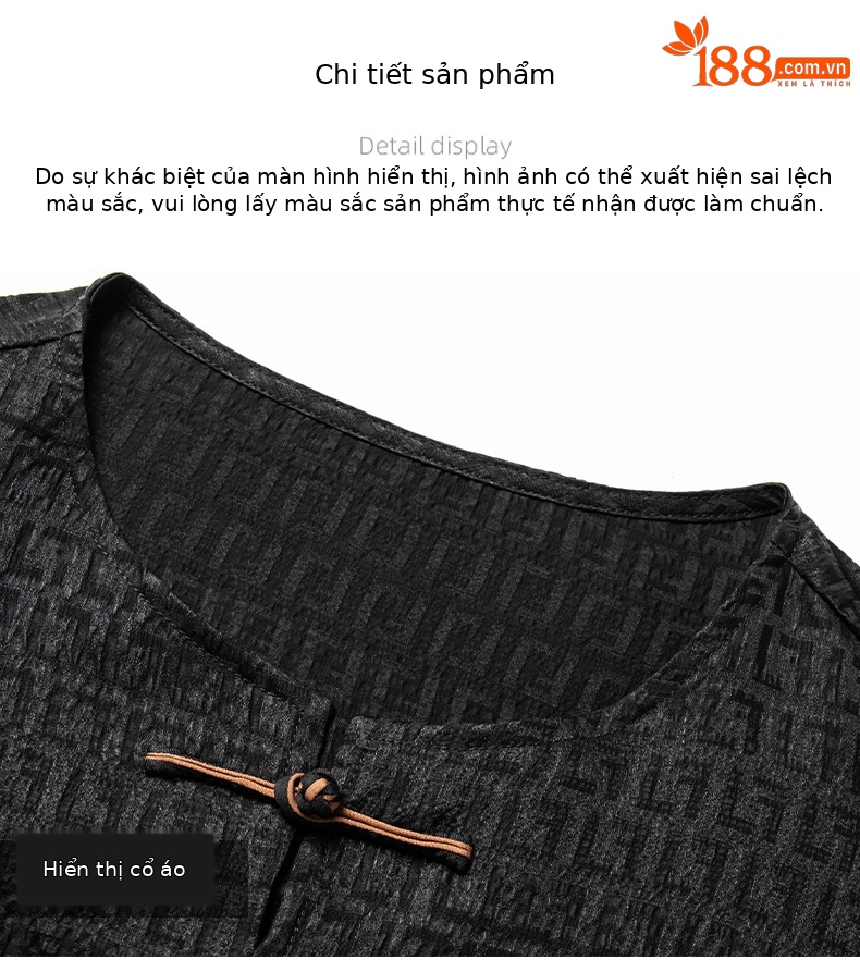 Áo sơ mi nam phong cách Trung Hoa cổ tròn tay dài lụa hương vân sa — Da đen2696 chi tiết 13