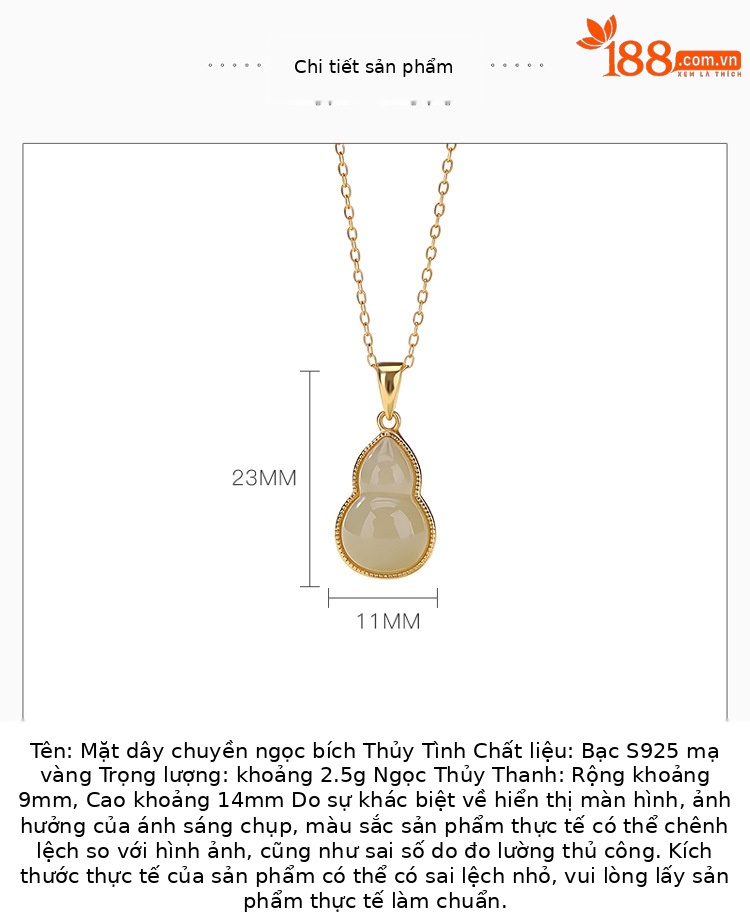 Mặt dây chuyền bạc S925 mạ vàng đính ngọc bích thiên nhiên hình quả hồ lô phong cách cổ điển — Mặt dây chuyền đơn (không kèm dây) chi tiết 2