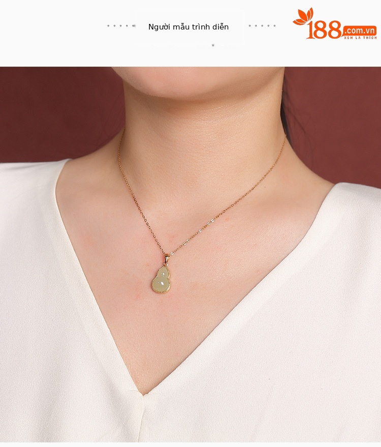 Mặt dây chuyền bạc S925 mạ vàng đính ngọc bích thiên nhiên hình quả hồ lô phong cách cổ điển — Mặt dây chuyền đơn (không kèm dây) chi tiết 3