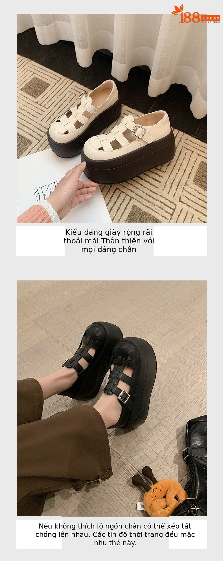 Sandal nữ đế dày bít mũi thể thao đi biển, đan thoáng khí — màu đen, màu trắng ngà chi tiết 7