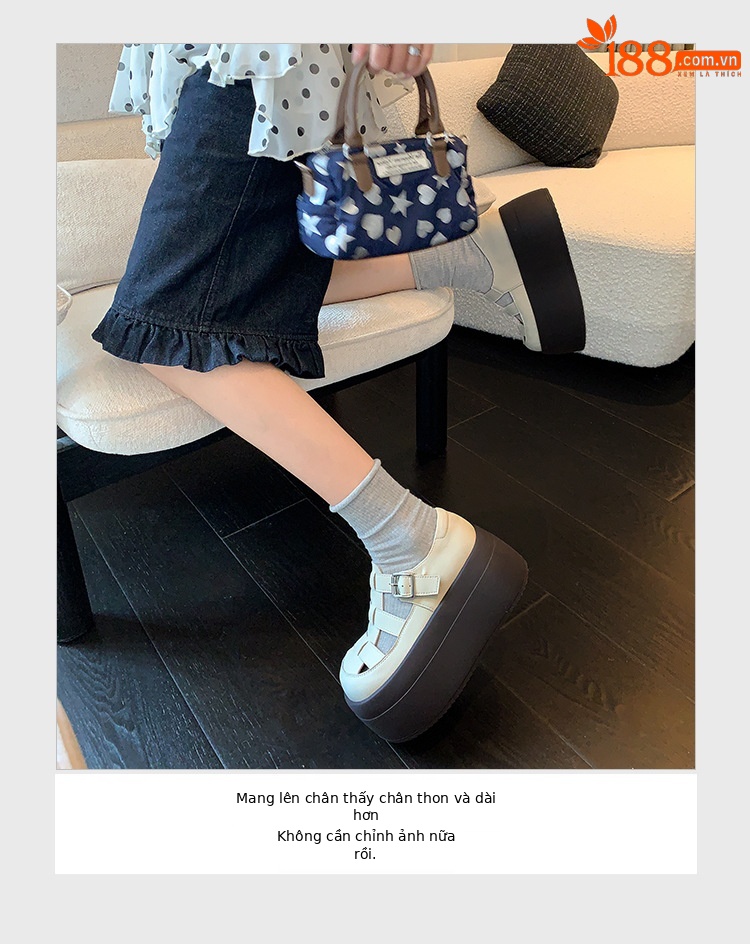Sandal nữ đế dày bít mũi thể thao đi biển, đan thoáng khí — màu đen, màu trắng ngà chi tiết 8
