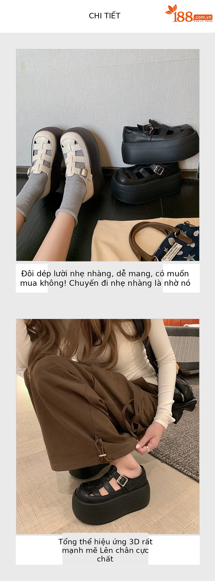 Sandal nữ đế dày bít mũi thể thao đi biển, đan thoáng khí — màu đen, màu trắng ngà chi tiết 6