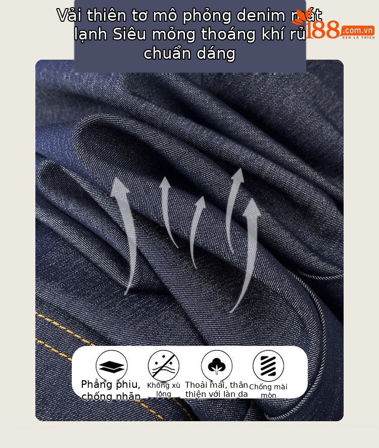 Quần jean nữ ống rộng cạp cao vải denim mỏng nhẹ dáng suông — Đen - Loại thông thường chi tiết 3