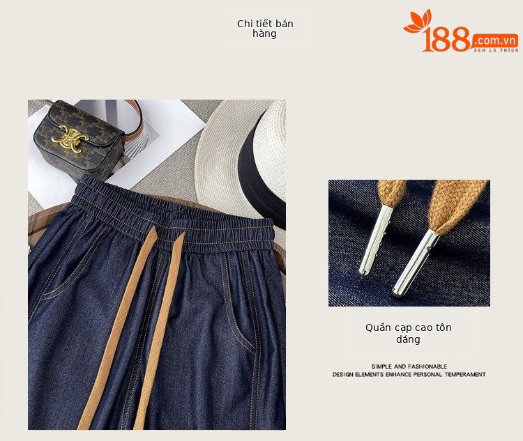 Quần jean nữ ống rộng cạp cao vải denim mỏng nhẹ dáng suông — Đen - Loại thông thường chi tiết 4