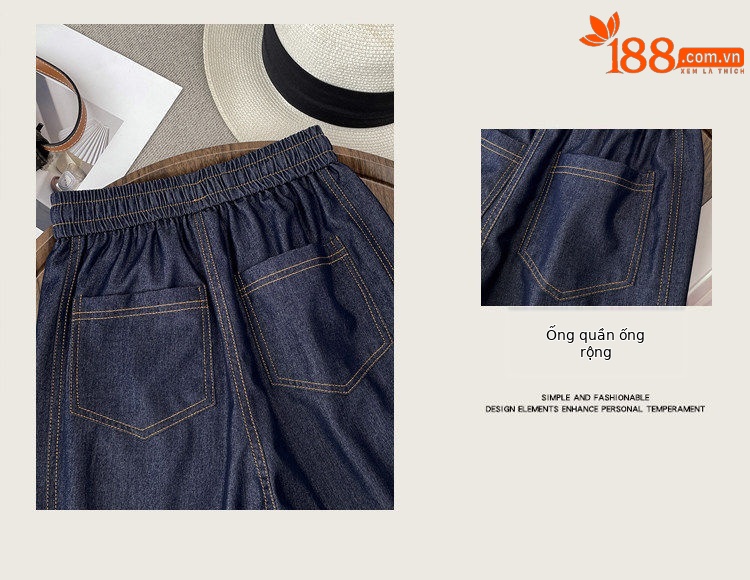 Quần jean nữ ống rộng cạp cao vải denim mỏng nhẹ dáng suông — Đen - Loại thông thường chi tiết 6