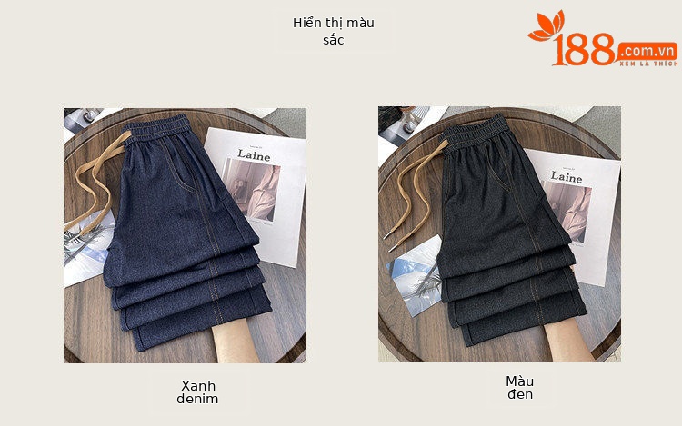 Quần jean nữ ống rộng cạp cao vải denim mỏng nhẹ dáng suông — Đen - Loại thông thường chi tiết 7