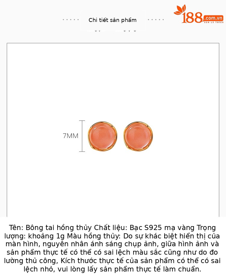 Bông tai bạc S925 mạ vàng đính mã não đỏ nữ kiểu mới hình tròn tối giản — Một đôi chi tiết 2