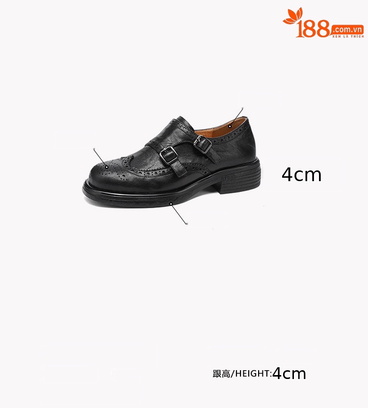 Giày loafer nữ mũi tròn bít phong cách Anh quốc, khóa thắt lưng trang trí — màu nâu chi tiết 3
