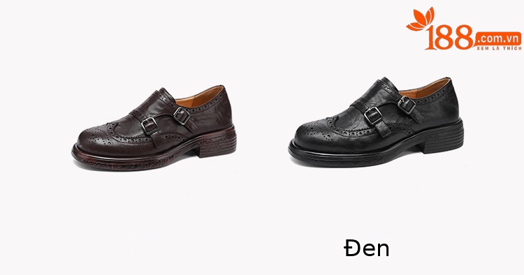 Giày loafer nữ mũi tròn bít phong cách Anh quốc, khóa thắt lưng trang trí — màu nâu chi tiết 4