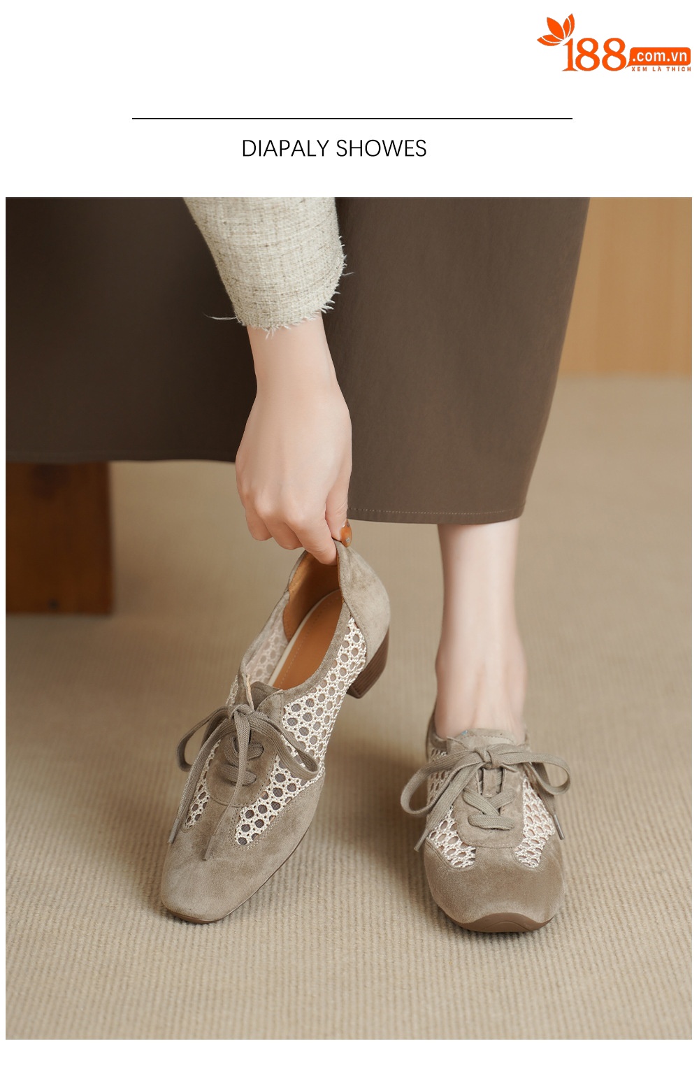Giày sandal cao gót nữ hở mũi phối lưới, gót 4 cm, phong cách vintage — đen chi tiết 5