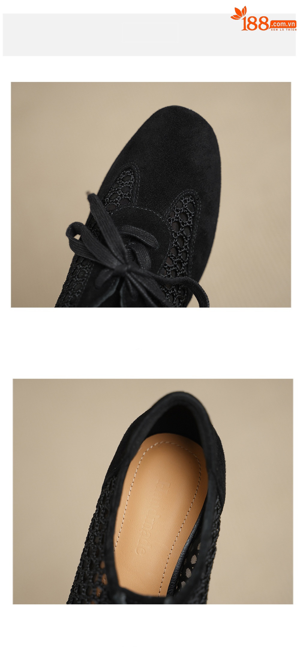 Giày sandal cao gót nữ hở mũi phối lưới, gót 4 cm, phong cách vintage — đen chi tiết 14