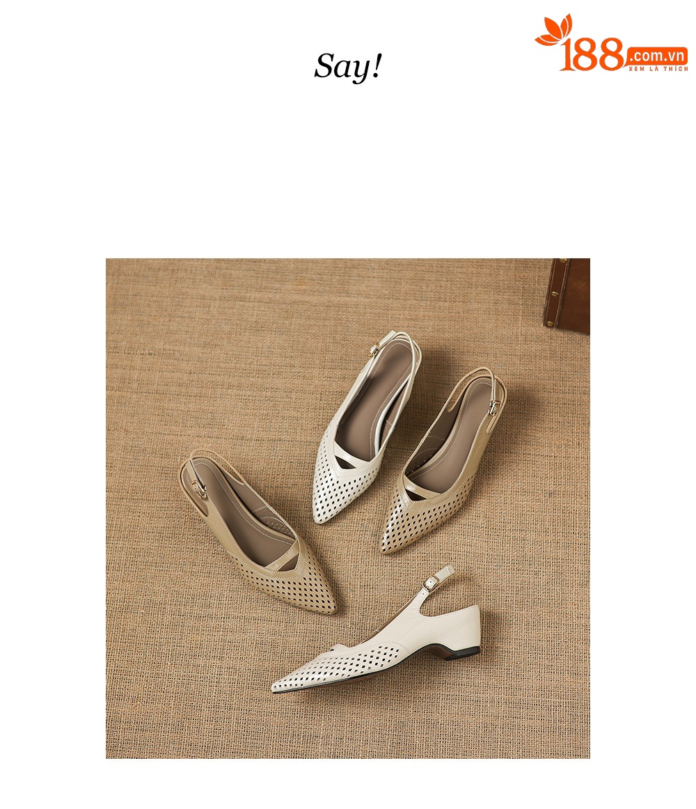 Sandal nữ gót thấp 5.5 cm mũi kín quai ngang khóa một chữ — màu trắng ngà chi tiết 3