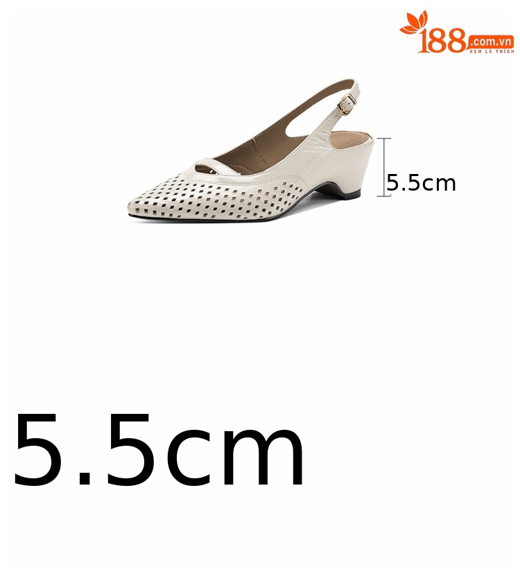 Sandal nữ gót thấp 5.5 cm mũi kín quai ngang khóa một chữ — màu trắng ngà chi tiết 4