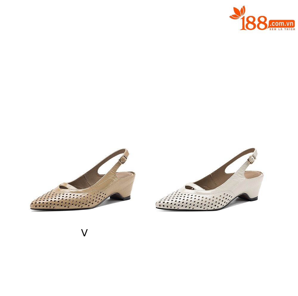 Sandal nữ gót thấp 5.5 cm mũi kín quai ngang khóa một chữ — màu trắng ngà chi tiết 5