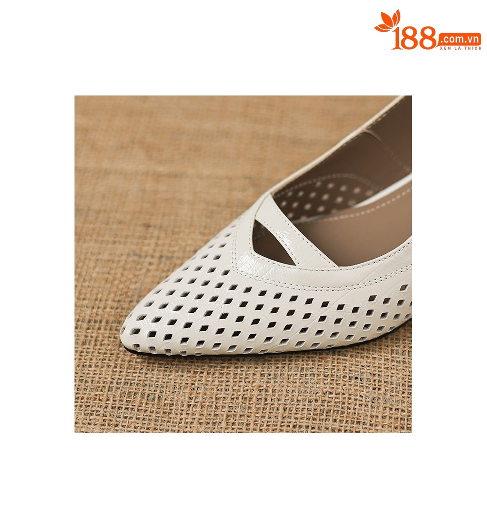 Sandal nữ gót thấp 5.5 cm mũi kín quai ngang khóa một chữ — màu trắng ngà chi tiết 19