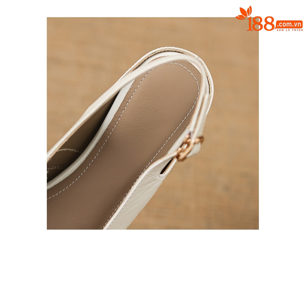 Sandal nữ gót thấp 5.5 cm mũi kín quai ngang khóa một chữ — màu trắng ngà chi tiết 20