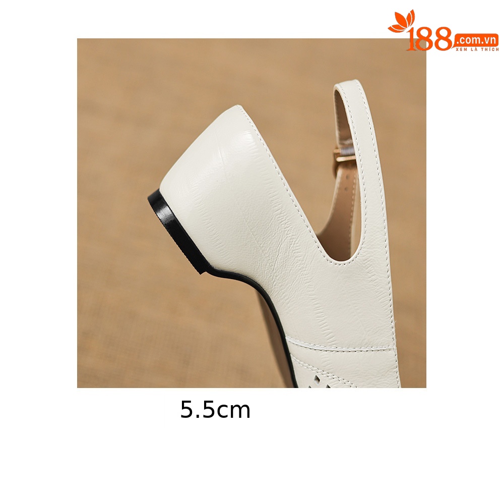 Sandal nữ gót thấp 5.5 cm mũi kín quai ngang khóa một chữ — màu trắng ngà chi tiết 21