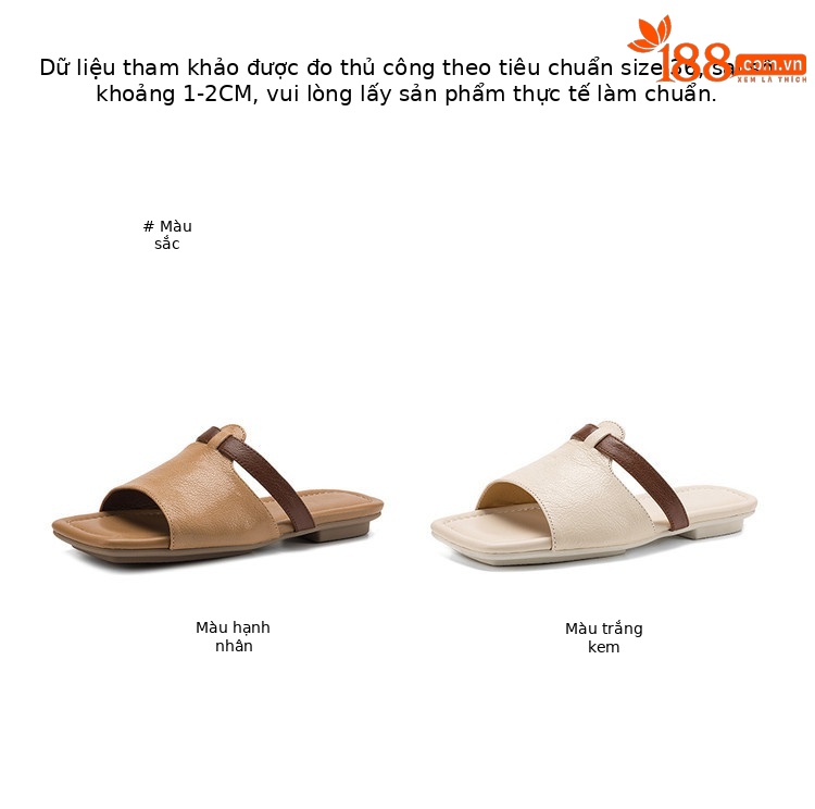 Dép sandal nữ xỏ ngón đế bệt phối màu hở mũi thời trang — màu trắng ngà, màu mơ chi tiết 5