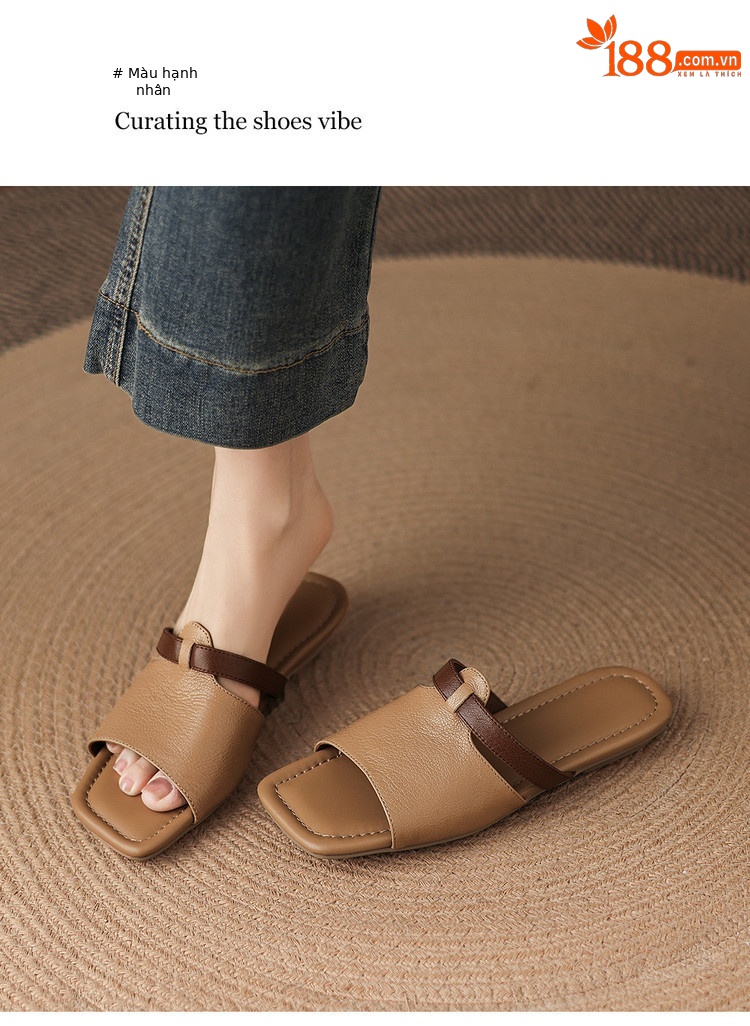 Dép sandal nữ xỏ ngón đế bệt phối màu hở mũi thời trang — màu trắng ngà, màu mơ chi tiết 18