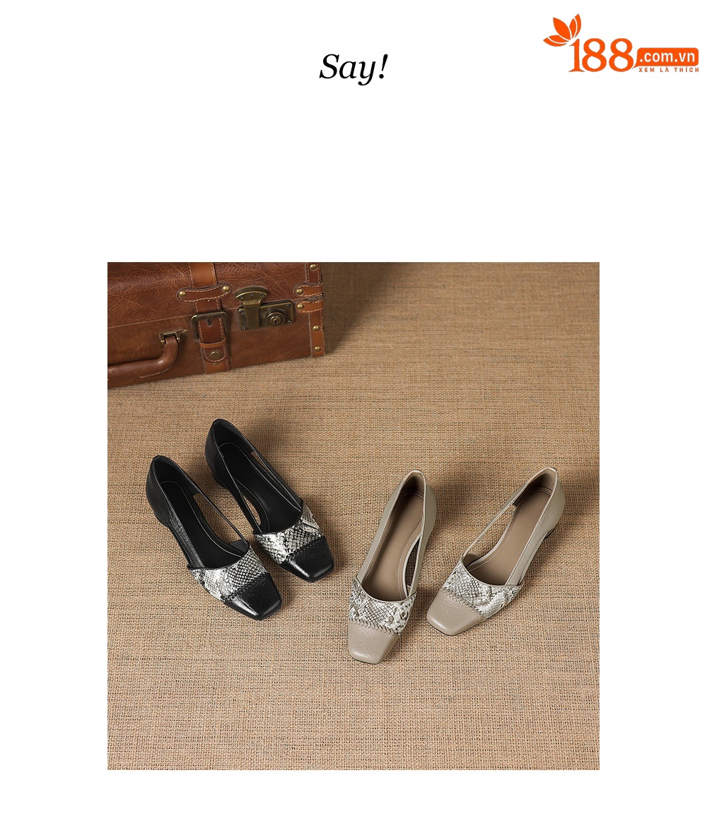 Sandal nữ mũi vuông gót thấp 3 cm da cừu phối màu họa tiết rỗng — đen chi tiết 3