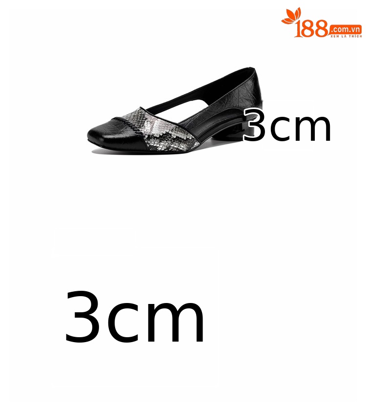 Sandal nữ mũi vuông gót thấp 3 cm da cừu phối màu họa tiết rỗng — đen chi tiết 4