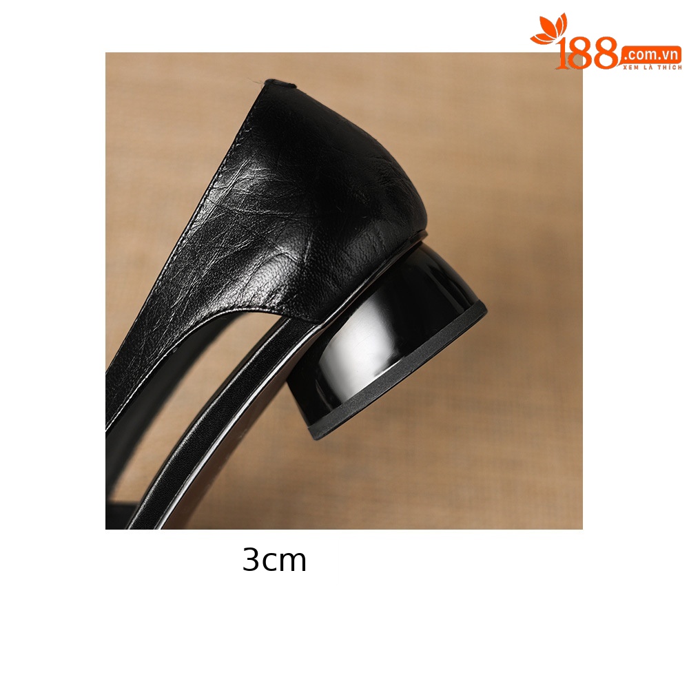 Sandal nữ mũi vuông gót thấp 3 cm da cừu phối màu họa tiết rỗng — đen chi tiết 11