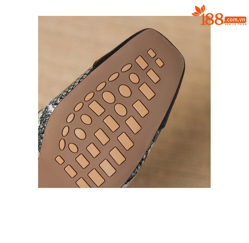 Sandal nữ mũi vuông gót thấp 3 cm da cừu phối màu họa tiết rỗng — đen chi tiết 12
