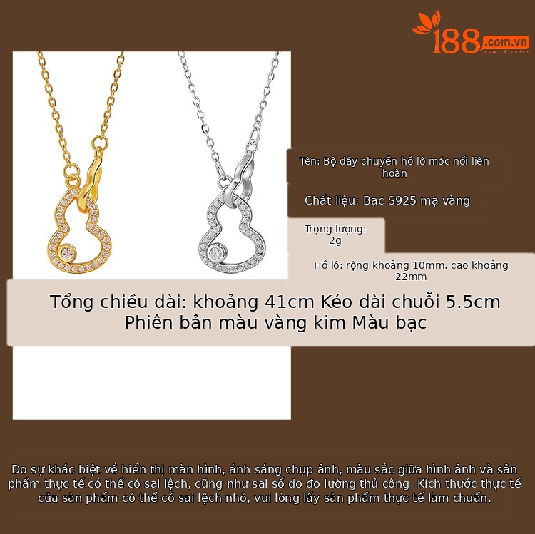 Dây chuyền bạc S925 mạ vàng mặt hồ lô rỗng thiết kế độc đáo phong cách nhẹ nhàng — Bạc (Bộ dây chuyền) chi tiết 2