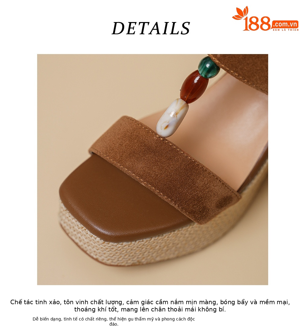 Sandal cao gót nữ hở mũi đế xuồng đan rơm gót 10 cm — màu nâu, màu mơ chi tiết 16
