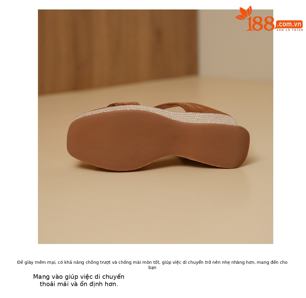Sandal cao gót nữ hở mũi đế xuồng đan rơm gót 10 cm — màu nâu, màu mơ chi tiết 19