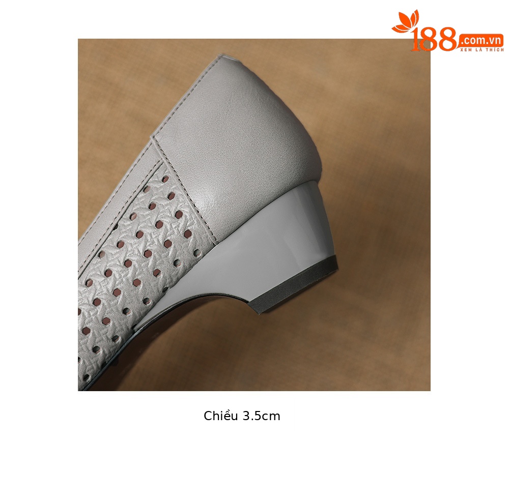 Giày lười nữ mũi vuông da dê đục lỗ hở mũi gót thấp 3,5 cm — Sương mù xanh chi tiết 14